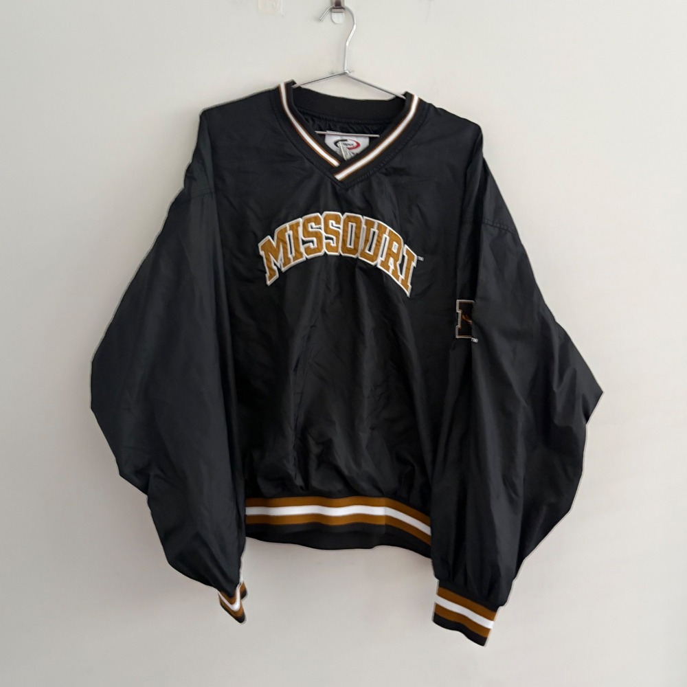 Campus Designs Missouri Tigers V-Neck Windbreaker Pullover Jacket XXL Black